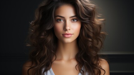 Fototapeta premium Beautiful Young Woman With Long Brown Hair