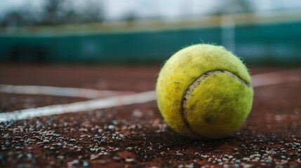 A clean, new tennis ball is ready for play on the tennis court