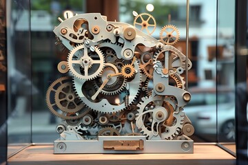 Functional automaton constructed from meticulously crafted gears and paper elements.