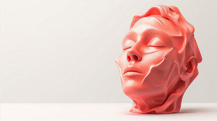 mannequin head profile. Female antique statue's head isolated on a white color background. Female red mannequin head 3d render. Shop display, pastel colors. Woman face. Mannequin made of red plastic. 