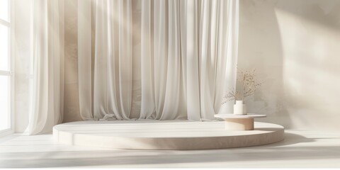 Obraz na płótnie Canvas Room With White Curtains and Round Table