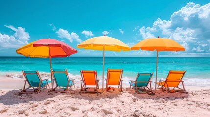 Chairs and Umbrellas Arranged on a Beach