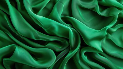 Fototapeta premium dark green crumpled fabric texture on low light background