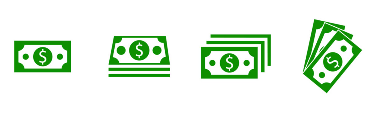Cash icon in flat green style isolated on white background. Vector dollar sign, money dollar icon - dollar bill symbol