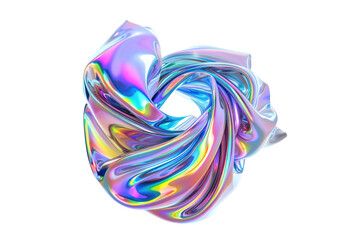 Holographic flowing iridescent colored Isolated on transparent background