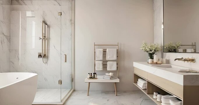 Modern minimalist bathroom interior in beige tones