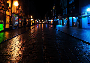 Fototapeta premium After the rain, the city glistened under the fading light, a silent witness to nature's cleansing touch.