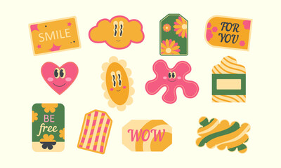 Set of bright cartoon elements in y2k style. y2k elements set