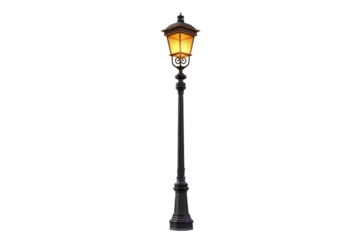 Illuminated lamp post Isolated on transparent background
