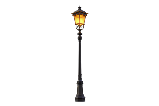 Illuminated lamp post Isolated on transparent background