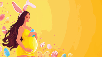 Beautiful young pregnant woman in bunny ears with Easter