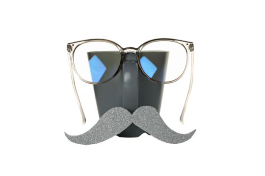 PNG, cup with glasses and mustache isolated on white background.