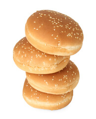 Many fresh burger buns isolated on white