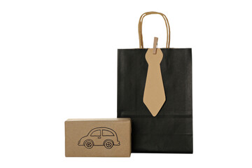 PNG, bag with tie, father's day gift concept, isolated on white background.