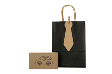 PNG, bag with tie, father's day gift concept, isolated on white background.