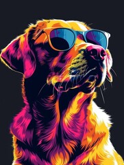 Colorful Vibrant Pop Art Labrador Retriever Wearing Sunglasses.