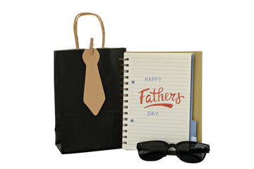 PNG, Happy Father's Day inscription in notebook, isolated on white background.