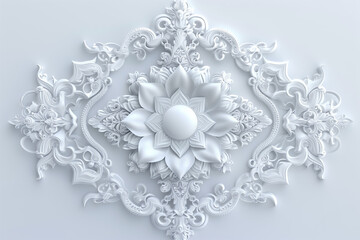 Esoteric elegance. 3D indian white background with abstract frame and chakra element