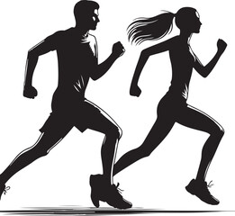 man and woman runners silhouette vector, couple running