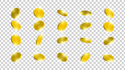 3D Gold Coin, Dollar Coin, Vector Coins with Dollar Signs