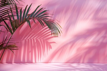 Pink background with palm leaf shadow mockup, with copy space