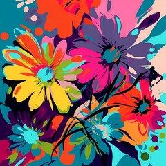 AI generated illustration of colorful abstract pop art, flowers