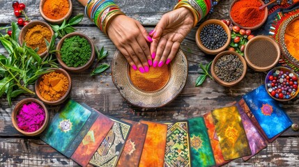Fortune teller predicting the future with tarot cards during a psychic reading session