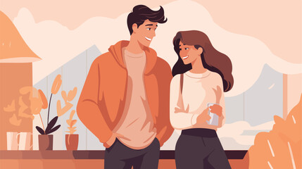 Happy young couple wearing warm sweaters at home 2d