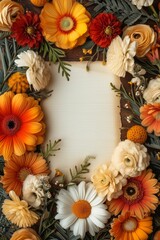 Fototapeta premium Floral Wreath With Flowers and Leaves