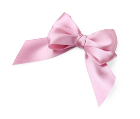 Pink satin ribbon bow on white background