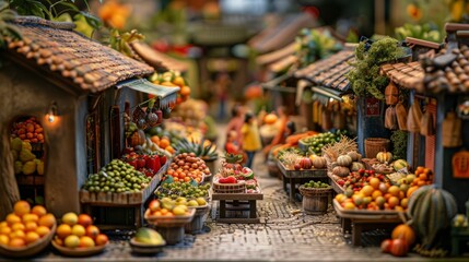 A bustling Asian market with stalls selling a variety of fruits and vegetables.