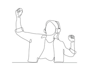 Continuous single one line sketch drawing of young woman happy listening music melody on headphones earphone object technology entertainment vector illustration