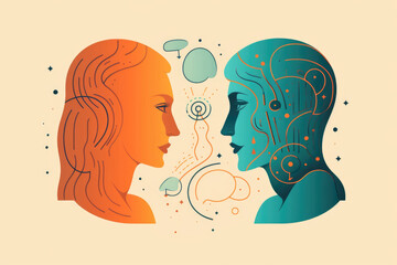 A man and a woman standing face to face, making eye contact and looking directly at each other with intent expressions