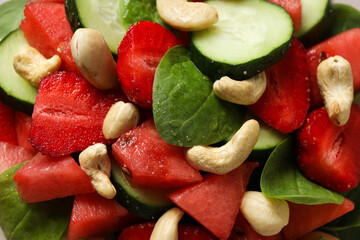 Fresh watermelon salad in a bowl, close-up view