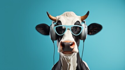 Stylish Cow Listening to Music With Sunglasses
