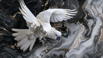 Cockatoo flying Arististic Marble Effect