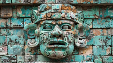 A stone carving of a Mayan mask.