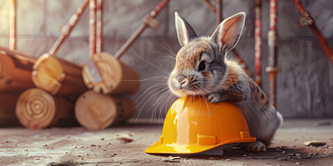 Easter Bunny with yellow construction safety helmet A Hoppy Tale from the Construction Site