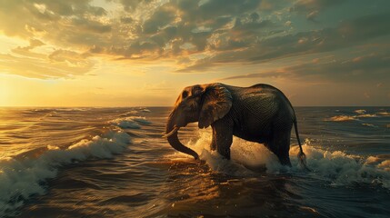 Elephant enjoy on the sea