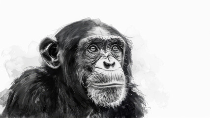 Chimpanzee on a white background. Hand-drawn illustration.