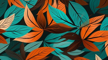 Colorful stylized leaf pattern illustration perfect for textile design or wallpaper.