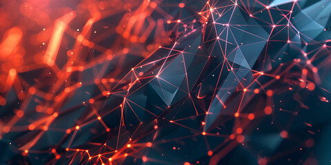 Abstract background with shining network structure with dots and lines on dark backdrop Wallpaper of connected neural web in close up view Horizontal illustration for banner design