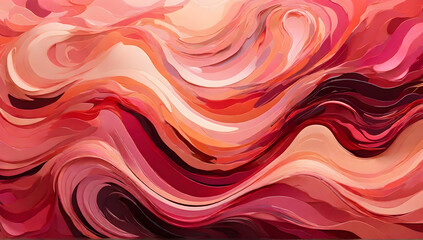 Colorful vibrant artistic textured acrylic art with elegant curvy swirl waves background with red, peach pink and dark pink color