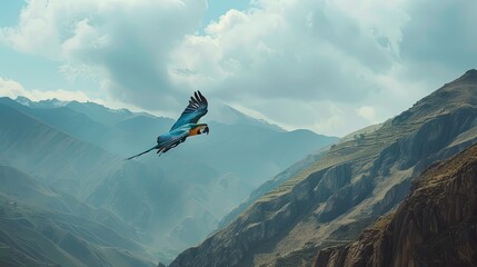 Parrot flying on the mountains
