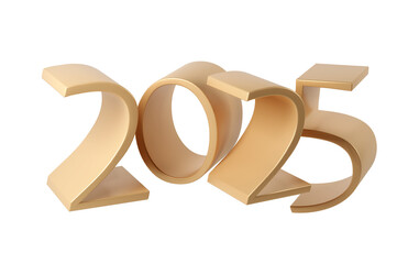 Happy New Year 2025 with shiny 3D numbers. Holiday christmas gold celebration design. Premium element Illustration for poster, banner, calendar and greeting card