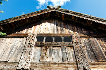 Old Swedish wooden house in Skansen park, Stockholm, Sweden, Europe