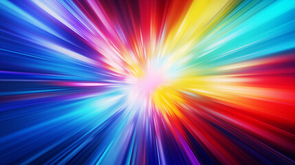 Flash rainbow abstract colorful background design. Multi-colored stripes and lines in perspective and converging into a point. Explosive light speed rays effect. Flash of bright light. Digital art.