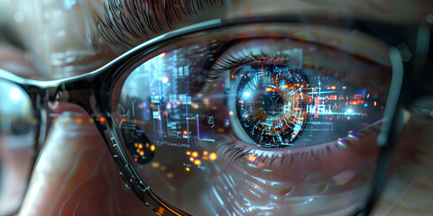 Cyber Reflection of Technology Industry on Man's Glasses