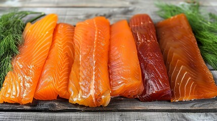 Assorted fresh fish beautifully laid out on table for an attractive presentation