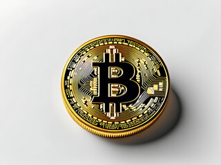 Representation of gold bitcoin cryptocurrency symbol isolated on white background. Virtual money concept. Bitcoin blockchain cryptocurrency mining technology